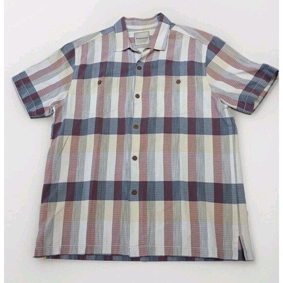 Tommy Bahama Other - Tommy Bahama Shirt Large Collard Plaid Silk Blend Two Pockets w/Buttons Sailfish